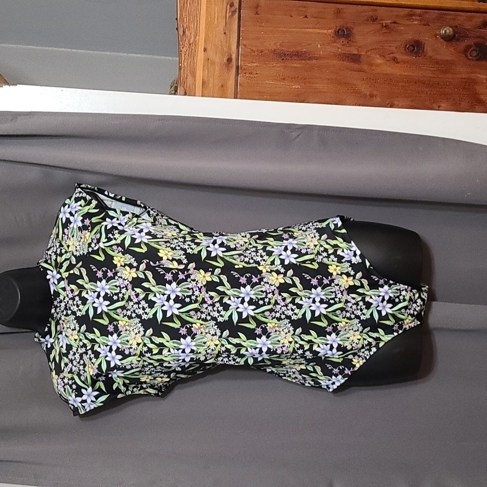 Unbranded Swimsuit Black Floral Modest Semi-Backless Ties Cruise Beach Sz 14 EUC
